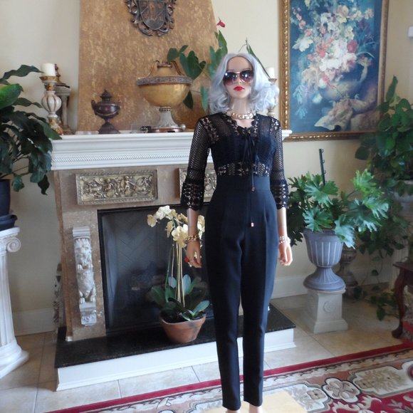 Self-Portrait Black Eliza Guipure Lace Jumpsuit Size UK US